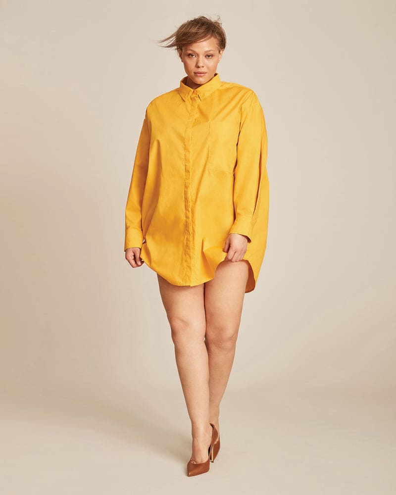 Plus size model wearing Maeve Oversized Button-Up Shirt by 11 Honoré Collection | Dia&Co | dia_product_style_image_id:200145